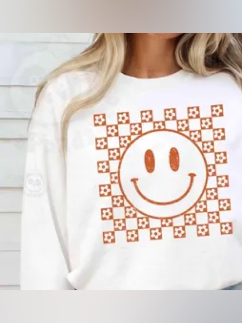 🤍 Cotswold Co. Smiley Daisy Checkerboard Sweatshirt | Pastel Pink |  NWOT 🌼😊